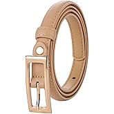 ALAIX Women's Skinny Leather Belts with Gold Buckle Thin Waist Belt for Jeans Dress Adjustable Black and Gold Belts for Women