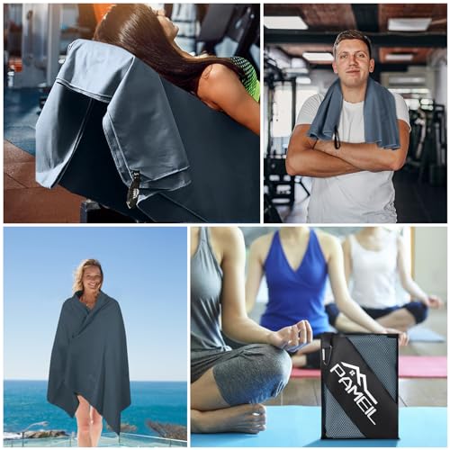 Pameil Microfibre Towel Set of 3 (160 x 80 cm Large Bath Towel + 2 Pieces 80 x 40 cm Small Towel), Travel Towel Quick-Drying Microfibre Towels for Fitness Sauna