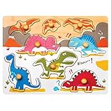 ROBOTIME Wooden Dinosaur World Peg Puzzle Easy-Hold Puzzle Game Baby & Toddler Toys for 1 2 3 Years(8pc)