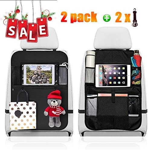 EFULL Car Seat Organiser, 2 Pack Back Seat Protectors for Kids with 10.5" iPad/Tablet Touch Screen Holder and Multi Pockets Travel Storage