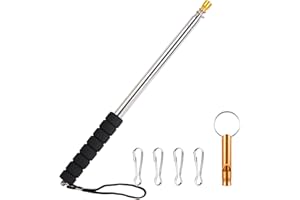 BOLIYOOOKI 9.8ft Telescopic Flag Pole,Stainless Steel Handheld Portable Extendable Retractable Flagpole with Anti-Slip Grip,Clips,Whistle,Collapsible Telescoping Flag Pole Pointer for Tour Guide,Festival (Black)