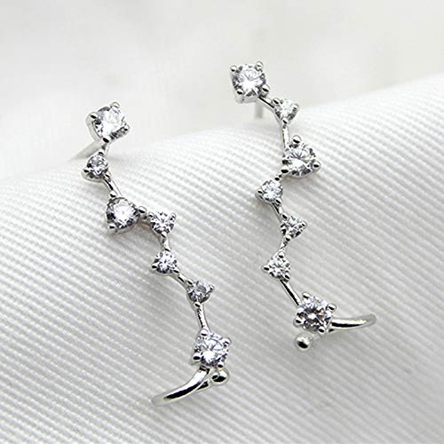 MSECVOI 925 Sterling Silver Ear Crawler - Cuff Earrings Cubic Zirconia Ear Climber Earrings for Women