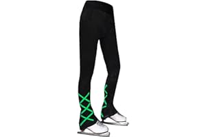 JoyCan Ice Skating Pants Girls Women's Figure Skating Trousers Black Cross Straps Fleece Skating Leggings Children