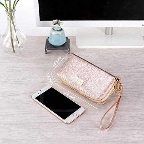 KAMO Wallet for Women Zip Around Phone Wallet Wristlet Travel Long Purse for Women Lady Girl 6.9×3.5（Double Zipper） - Thumbnail 4