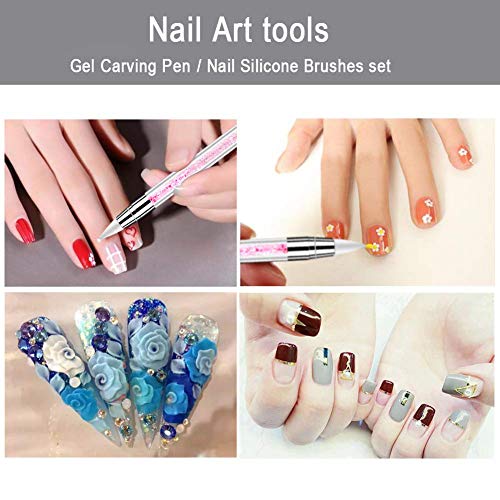 10pcs Nail Art Gel Carving Pen Acrylic Dotting Tool Nail Silicone Brushes Set Pottery Clay Sculpting Tools,Nail Dotting Pen 2 Way Double Ended
