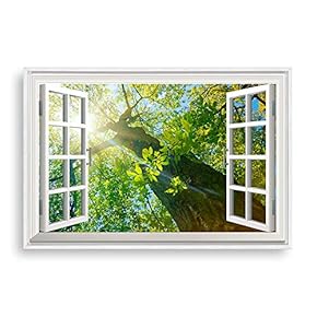 Framed Canvas Wall Art for Living Room, Bedroom Fake Window Sunny Day Canvas Prints for Home Decoration Ready to Hanging - 16x24 inches