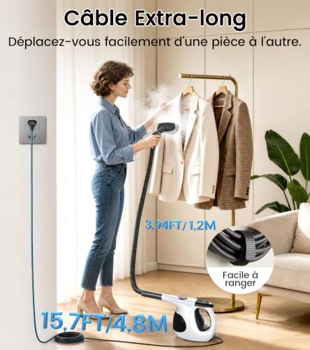 JBER Nettoyeur Vapeur Portable, Chauffage Instantané en 3 Secondes, 400ML | 110℃ Nettoyeur Vapeur à Main pour un Nettoyage Efficace, 1200W Steam Cleaner pour Cuisine, Fenêtre, Salle de Bain et Voiture