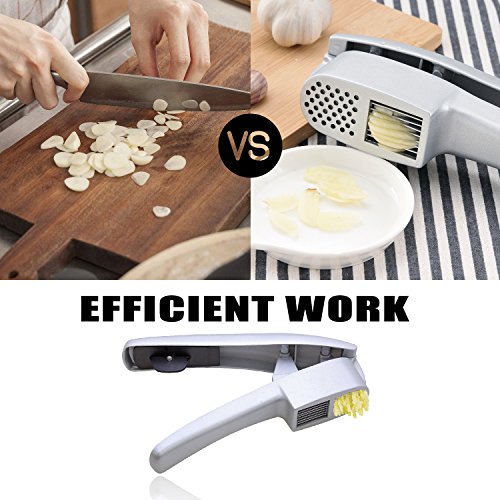 Garlic Press, 2 in 1 Professional Garlic Mincer and Slicer, Heavy Duty Aluminium Garlic Presser by Tysonir For Professional Restaurant Hotel Home Kitchen Helper Masher & Slicer