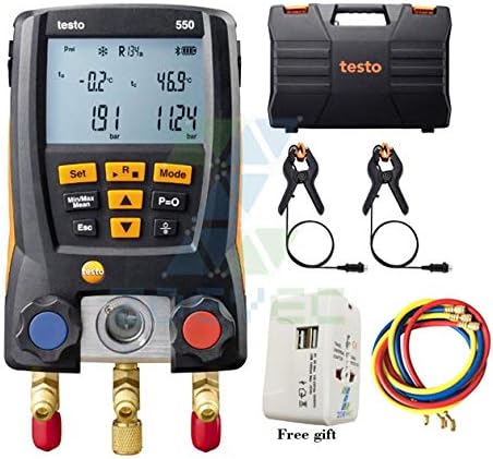 Testo 550 Set Digital 2-Valve Manifold Kit with Bluetooth & Temperature clamp and Set of 3 Hoses 0563 2550