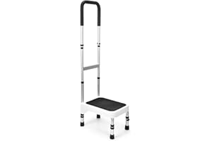 Sangohe Step Stool with Handle for Elderly, Aluminum Step Stools for Adults, Step Stool for Bed, Step Stool with Adjustable Handle and Legs, 275LBS Weight Capacity, 503A