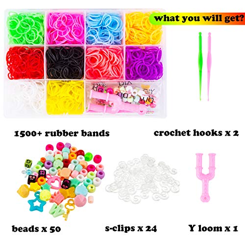 VENSEEN Rainbow Rubber Bands Bracelet Making Kit - Super 5 in 1 Loom Bands Starter Kit for Girls and Boys, Includes: 1500+ Rubber Bands, 50 Beads, 24 S-Clips, 2 Crochet Hooks, 1 Y Loom - Thumbnail 3