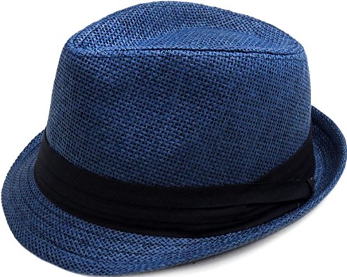 AshopZ Unisex Summer Outdoors Short Brim Straw Fedora Hat,Navy SM