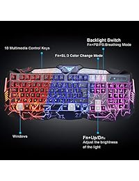 Teclado y ratón retroiluminado Crack, BlueFinger 114 teclas USB con cable de tacto mecánico, 3 colores azul rojo morado LED retroiluminado, teclado Crack Gaming Mouse Pad para ordenador Gamer Oficina