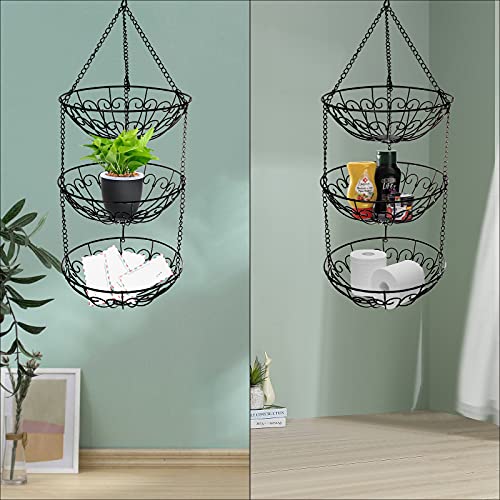 Dicunoy 3Tier Hanging Fruit Basket, Heavy Duty Wire Baskets for