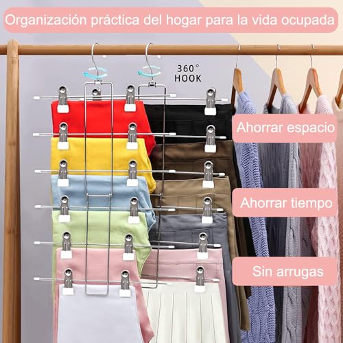 MCNVNZ Perchas para Falda con Pinzas, Paquete de 4 Ganchos Perchas para Pantalones Faldas Ropa, con Clip Antideslizantes Ahorra Espacio, Acero Inoxidable Color Plata, para Jeans,Faldas y Ropa Interior