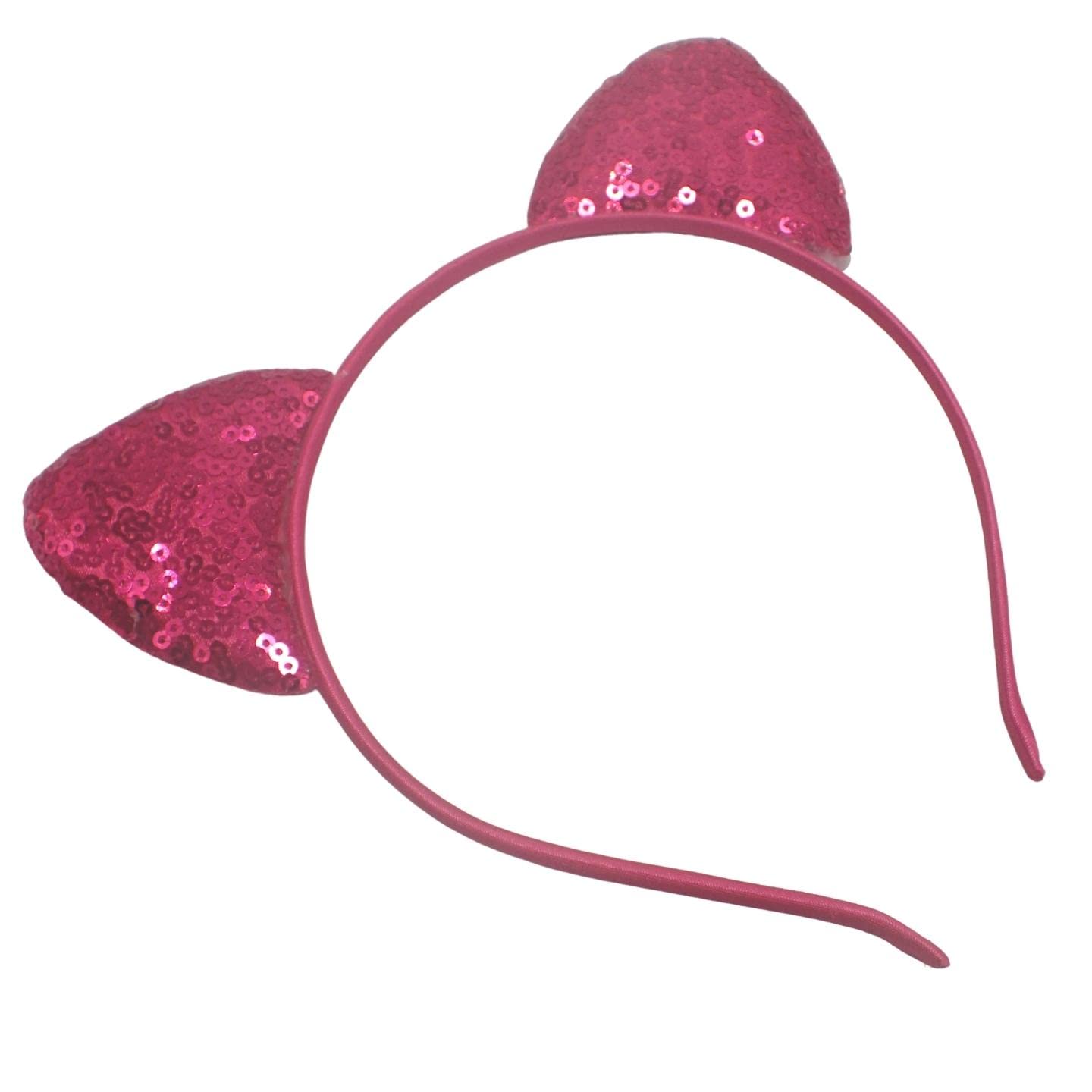 Topkids Accessories Cat Ears Cat Headbands Black Cat Headband Adult Kids Animal Fancy Dress Costume Fluffy Cat Ears Sequin Cat Ears World Book Day Costume (Fuchsia Sequin Ears)
