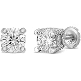 Men Women Classic White Gold Plated 925 Sterling Silver Fully Iced Cz Round Solitaire Stud Earrings Screw Back Stud Circle Earrings 9 Millimeters Unisex Nickel Free Small Earring Studs