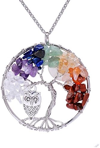 ZIOOER Tree of life Amethyst Rose Crystal Gemstone Chakra Pendant Necklace Jewelry Style: B