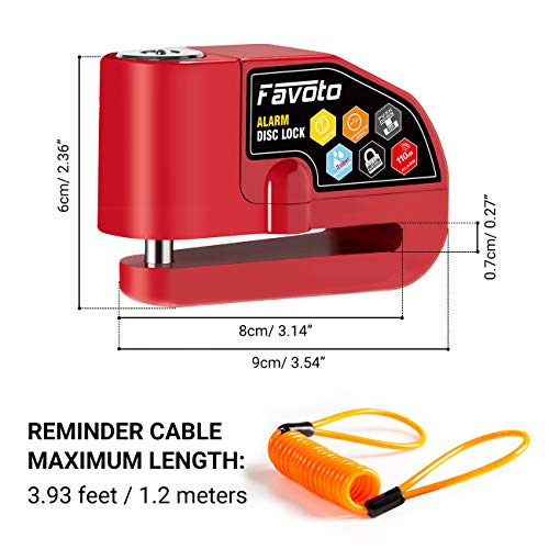 Favoto Motorfiets Remschijfslot Alarm Schijfslot 110dB Luid Motorslot Fietsslot Met Trilalarm 1,2 m Herinneringskabel… - Image 6