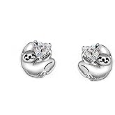 Dainty Sloth CZ Love Heart Small Stud Earrings Vintage 925 Sterling Silver Cartilage Tiny Diamond Cute Animals Studs Sensitive Ears Hypoallergenic for Women Bff Valentines Day Gifts Daughter Birthday Xmas