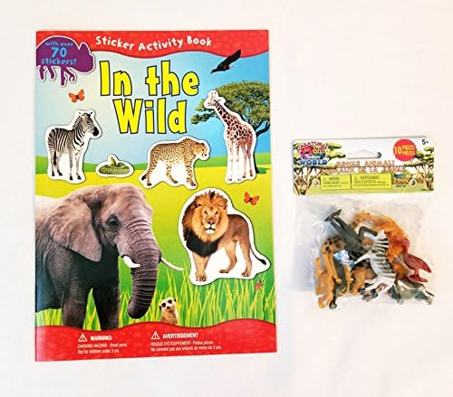 CHILDREN'S EDUCATIONAL JUNGLE BUNDLE GIFT SET of "In the Wild": Sticker Activity Book & Mini Jungle Figurine Toy Pack