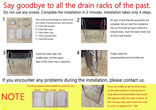 Dish Rack,3 Tier Dish Drainer 15.3 x 9.8 x 18.9 Inches Large Silver Kitchen Stainless Steel Dish Drying Rack with Removable Drain Board,Cutlery Drying Basket,Cutting Board Holder - Thumbnail 6