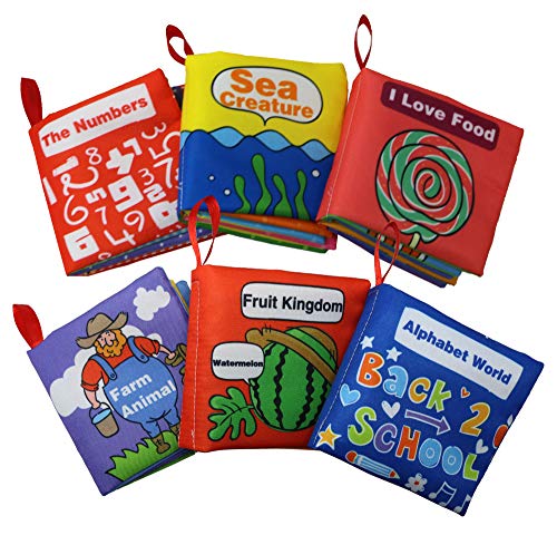 Smart Novelty Babies First Soft Books - Non-Toxic Colorful Crinkle Cloth Books for Babies and Toddlers Early Education Toy Baby Gift - Pack of 6 Soft Cloth Books