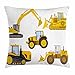 Lunarable Cartoon Throw Pillow Cushion Cover, Animation Inspired Heavy Machinery Drawing Construction Bulldozer Print, Decorative Square Accent Pillow Case, 16