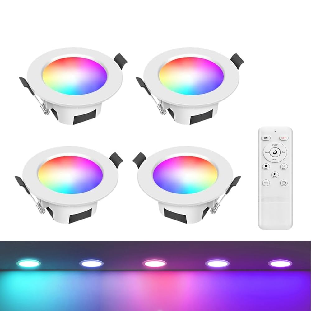 GEYUEYA Home 9W Bluetoot Led Downlights Ceiling Dimmable LED Recessed Ceiling Lights 700LM Smart APP Control RGBCW Colour Changing Spot Lights with Remote Control