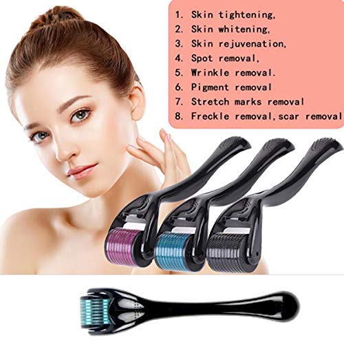 Derma Roller Kit for Face 0.25mm - Microneedle Roller Microdermabrasion Device Tool -Mini Skin Care 540 Titanium Micro Needles Roller System with Gift Box and Crystal Case (0.25mm, Black&Blue)