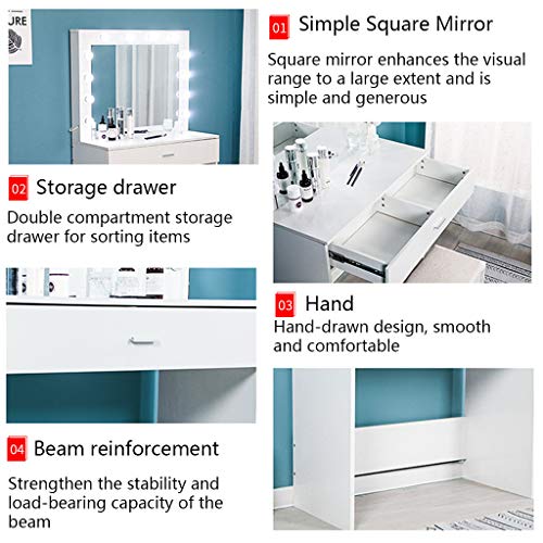 Large Vanity Makeup Mirror with Lights, Makeup Vanity Dressing Table Dresser Desk with Large Drawer, Detachable 10X Magnification Hollywood Mirror, Sent from USA (White) - Image 7