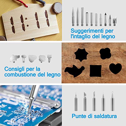 Kit Pirografia Legno WaxRhyed, Pirografia Legno 39 Pezzi Saldatura Elettrica Kit, 60W Temperatura Regolabile 200a 450℃, interruttore ON/OFF, Attrezzi Incisione Professionale lavori su Cuoio Legno