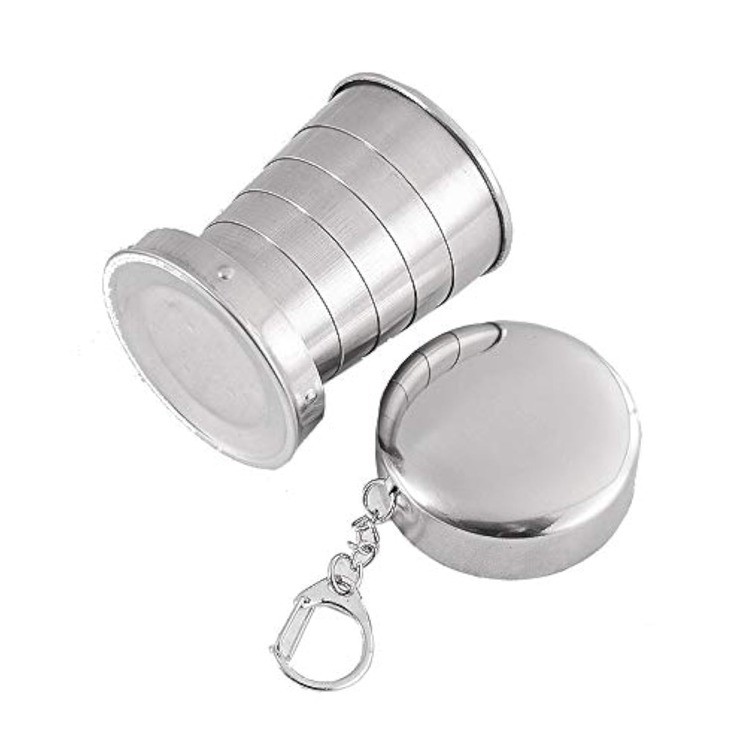 Gteller 3 Pack Stainless Steel Camping Folding Cup Portable Travel Mug, Hiking Demountable Collapsible Cup with Keychain(Large-3 in Package)