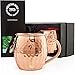 Lifestyle Banquet Moscow Mule Copper Mugs - Set of 2 - 16 oz Pure Solid Hammered Copper Cups with Welded Handle and Recipe Card in Black Satin Gift Box