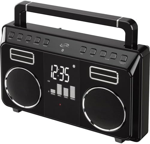 iLive Bluetooth Retro Portable Boombox with Digital FM Radio (PLL) &amp; 20 FM Station Presets, Built-In Rechargeable Battery, 3.5mm Audio Input, AC/DC Adapter &amp; USB Cable Included