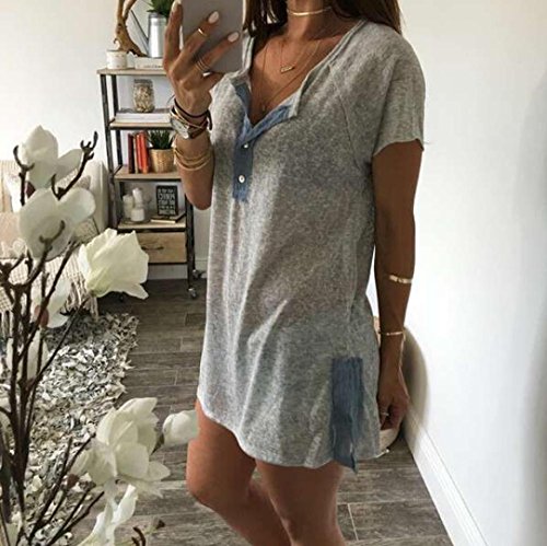 YANG-YI Women Loose Casual Button Blouse Short SleeveT-Shirt Tops (L) - Thumbnail 4