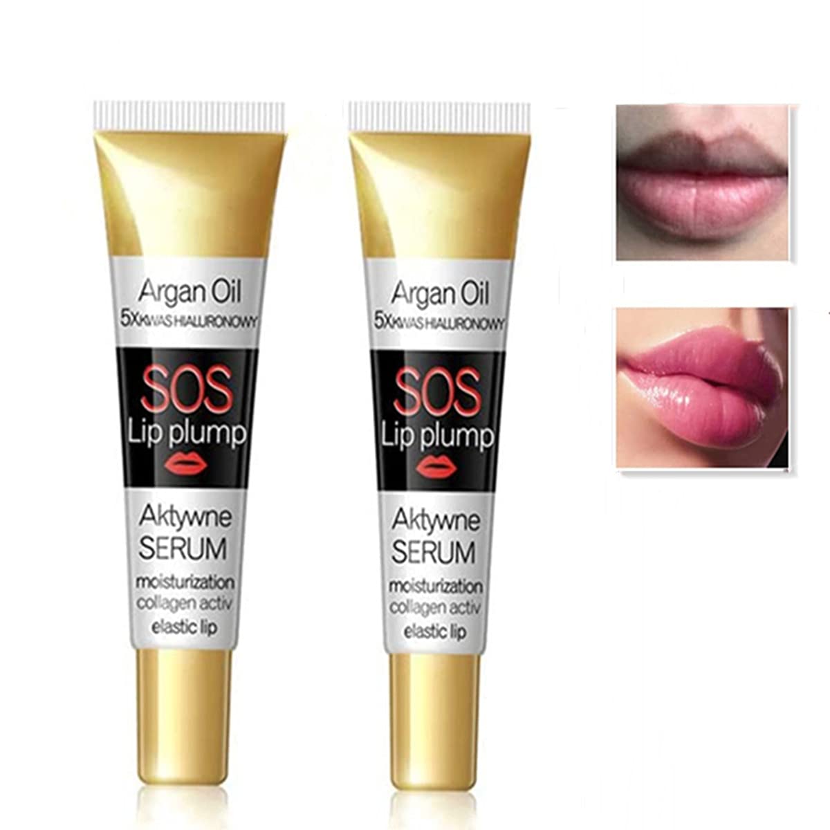 2Pcs Lip Plumper Set, Instant Volumizing Collagen Lip Plumping Gloss Moisturizer Repair Lip Extreme Volume Essence Lips Enhancer, Increase Lip Elasticity, Reduce Fine Lines