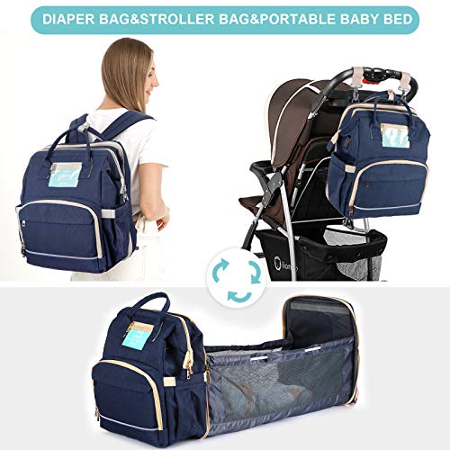 Diaper Bag Backpack with Extendable Folding Crib，HOMITY Baby Bag With