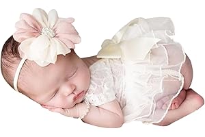 Kunyeah Lace Newborn Girls Photography Prop Baby Girl Tutu Dress with Flower Headband Infant Photo Shoot Outfits Bow Tulle Sk