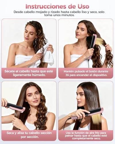 2 in 1 Air Hair Straightener and Dryer – Dry and Wet Hair Irons, No Heating Plate/No Heat Damage, 110,000 RPM Brushless Motor, 4 Temperatures and 3 Speeds, 1300W