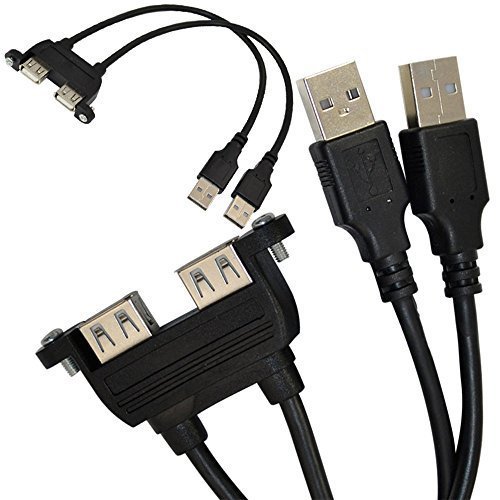 25cm Dual USB 2.0 A female socket panel mount to 2 USB A male extension cable