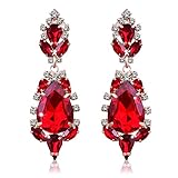 Miraculous Garden Women's Silver Gold Rose Gold Tone Plated Crystal Rhinestone Drop Earrings for Mother's Day (Rose gold tone plated red crystal)