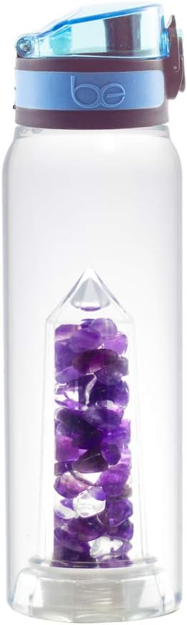 bewater Kids Reusable gem Water Bottle with a Chamber of Amethyst and Rock Crystal Gemstones at its core | BPA and BPS Free Durable tritan | 450ml with a Lockable flip lid. (bemagic Clarity Blue)