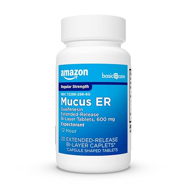 AMAZON BASIC CARE GUAIFENESIN EXTENDED-RELEASE TABLETS, 600 MG, 12 HOUR EXPECTORANT FOR CHEST CONGESTION AND MUCUS RELIEF, 20 COUNT