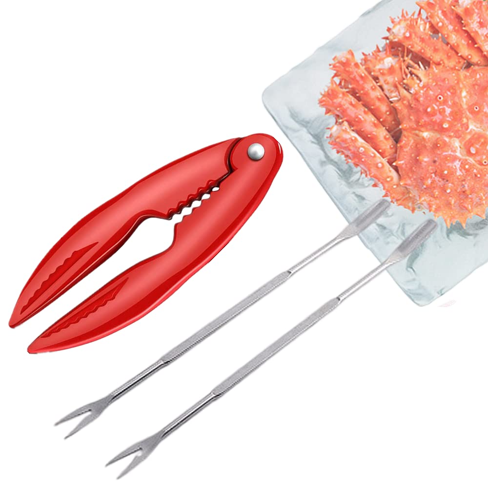 3 Pcs Red Crab Cracker Crab Claw and Lobster Cracker Sheller Seafood Cracker Nut Lobster Crab Cracker Fork Pick Seafood Tools Set （1pcs Crab Claw Crackers+2pcs Lobster Forks）