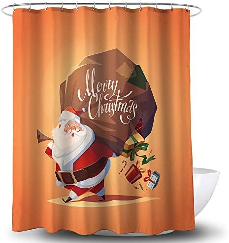 Ao blare Merry Christmas Cute Red Santa Claus with Santa Sack Presents Thicken Polyester Fabric Waterproof Coating Bathroom Decor Shower Curtain with Hooks 72X72 Inches