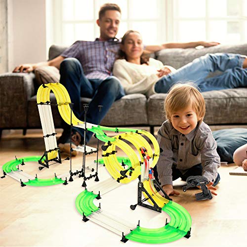 Racing Track Car Toys, Elec3 DIY Rail Car Race Track Set 171pcs 38.7ft 2 Cars 2 Hand-Operated Controllers, 3D Super Track Car Playset for Birthday Party Festival Gift Educational Toys for Children