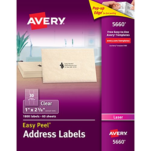 Avery Matte Frosted Clear Address Labels for Laser Printers, 1" x 2-5/8", 1,800 Labels (44660) - Thumbnail 7