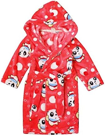 Yanzi6 Unisex-baby Fleece Warm Bath Robe Hooded Pajamas Children's Sleepwear (90cm, Red-Panda)