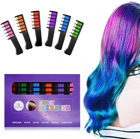 Ameauty Temporary Washable Hair Color Comb - Built in Sealant Non-Toxic and Safe for Kids, Party, Cosplay and DIY (6 popular Colors)
